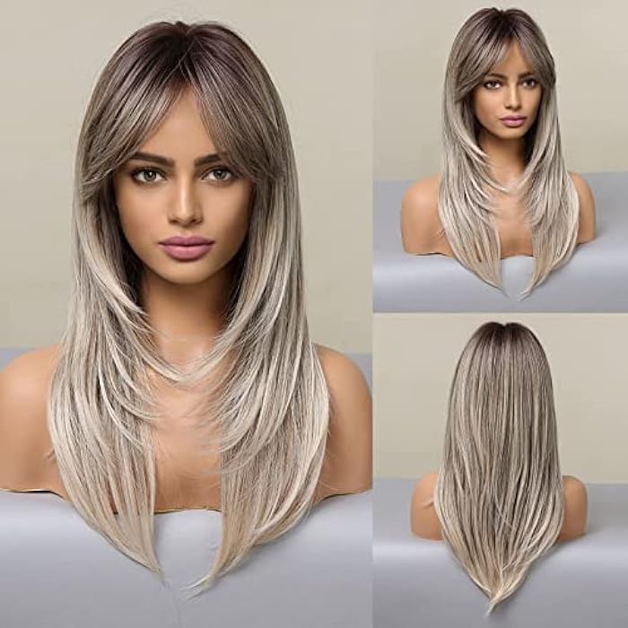 DILLARDS Alanhair Long Ombre Blonde Wigs For Women,Haircube Layered Synthetic Wig With Bangs Heat Resistant Fiber Daily - Image 1